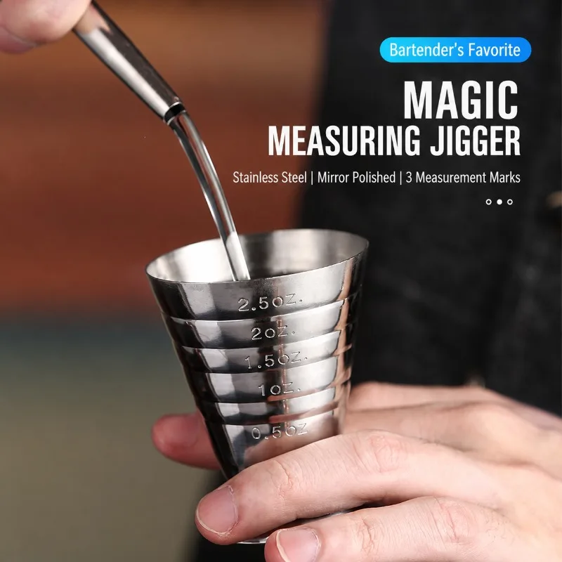 Stainless‑steel Magic Measuring Jigger Integrated Molded Ounce Cup with Graduation Mark Bar‑tending Gadget Accurately Dispense