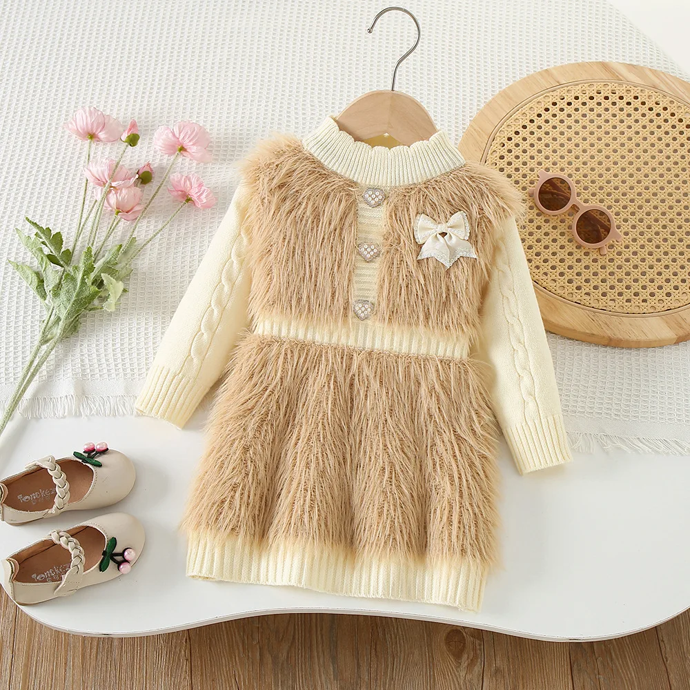Girls Knitted Dresses Spring Autumn Children Woolen Jersey Sweaters Dress For Baby Girl Princess Clothes Kids Party Outfits 5 6Y 2