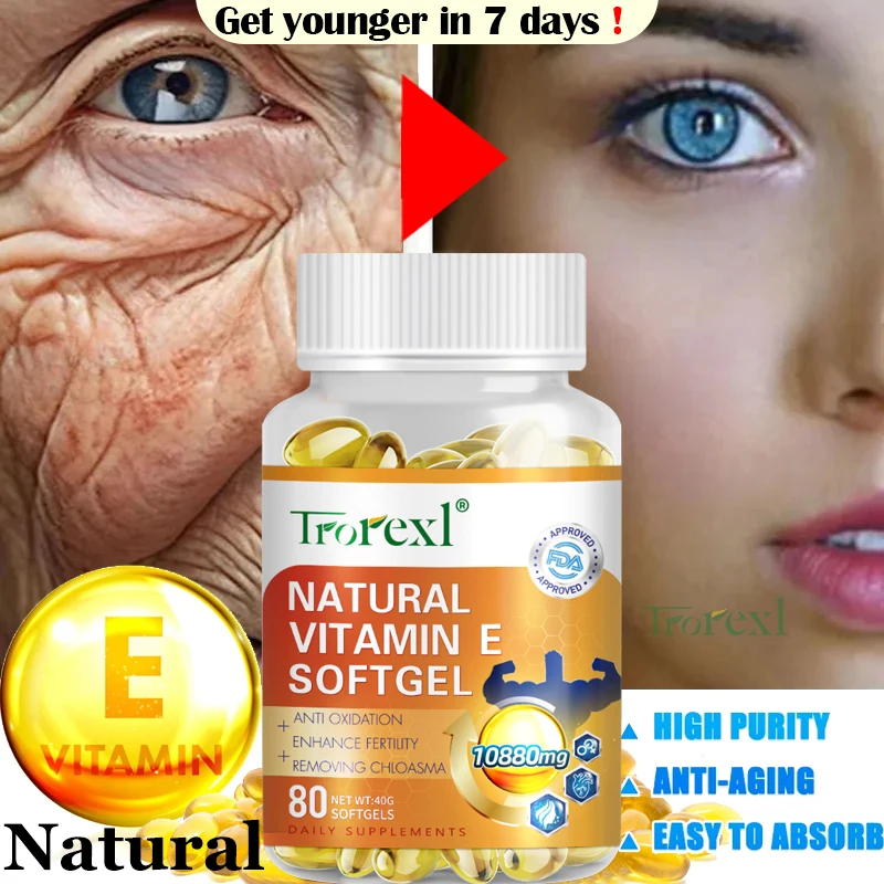 Nature Vitamin E Supplement for Antioxidant ,Boost Collagen Anti-Wrinkle,Anti Aging Whitening Moisturizing, Firming Skin Care