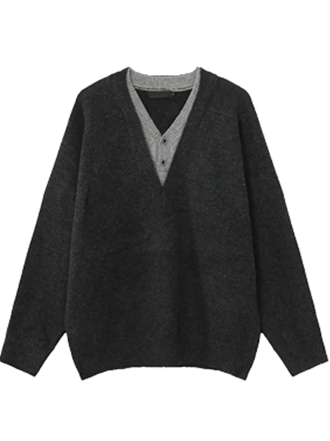 

New Wealthy Loose V-Ne Knitted Sweater Men's Autumn Winter Long Sve Crew Ne Fake Two-Piece Sle Comfortable Casual Sw...