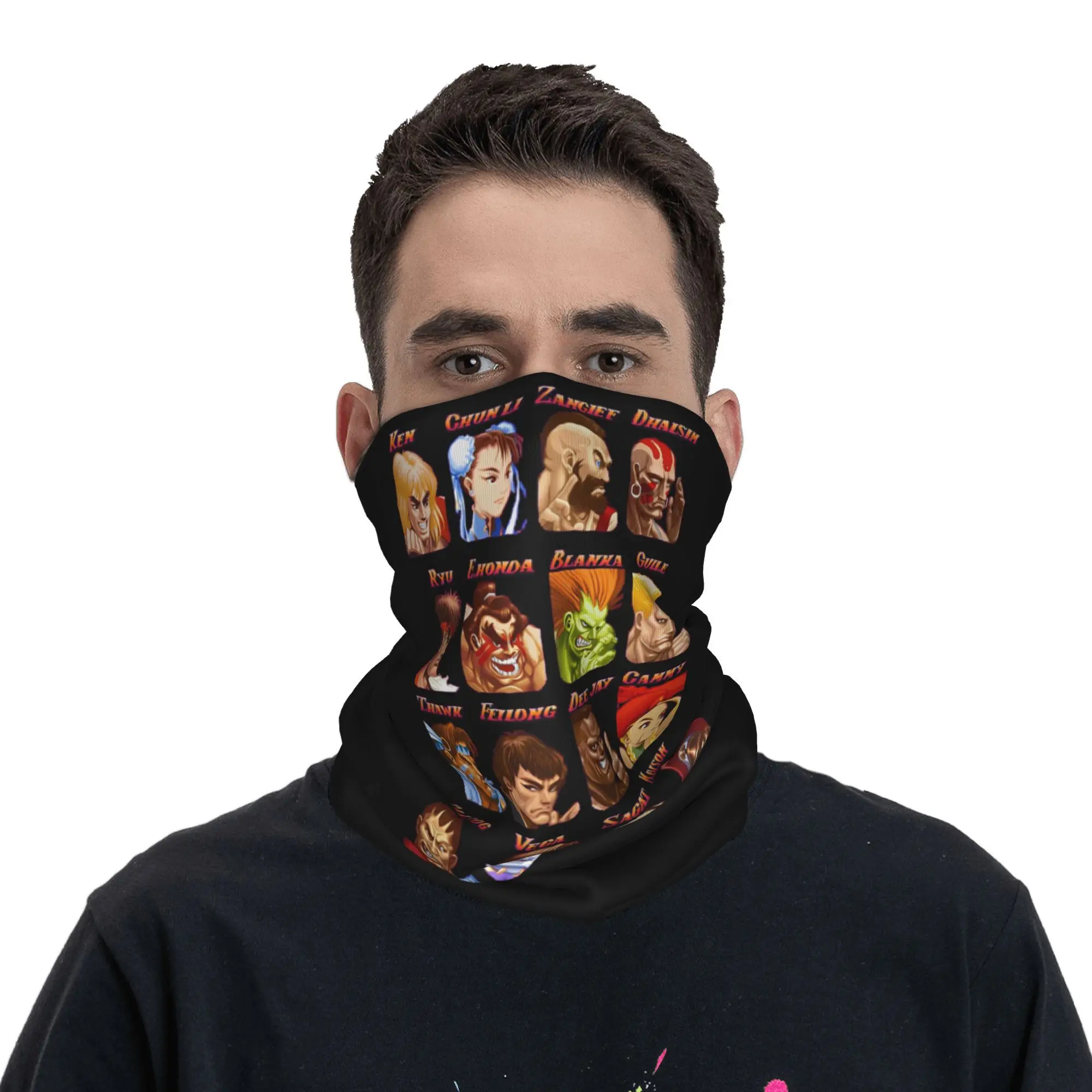 Retratos desordenados super street lutador bandana pescoço capa impressa lenço mágico multi-uso headwear esportes ao ar livre para homens