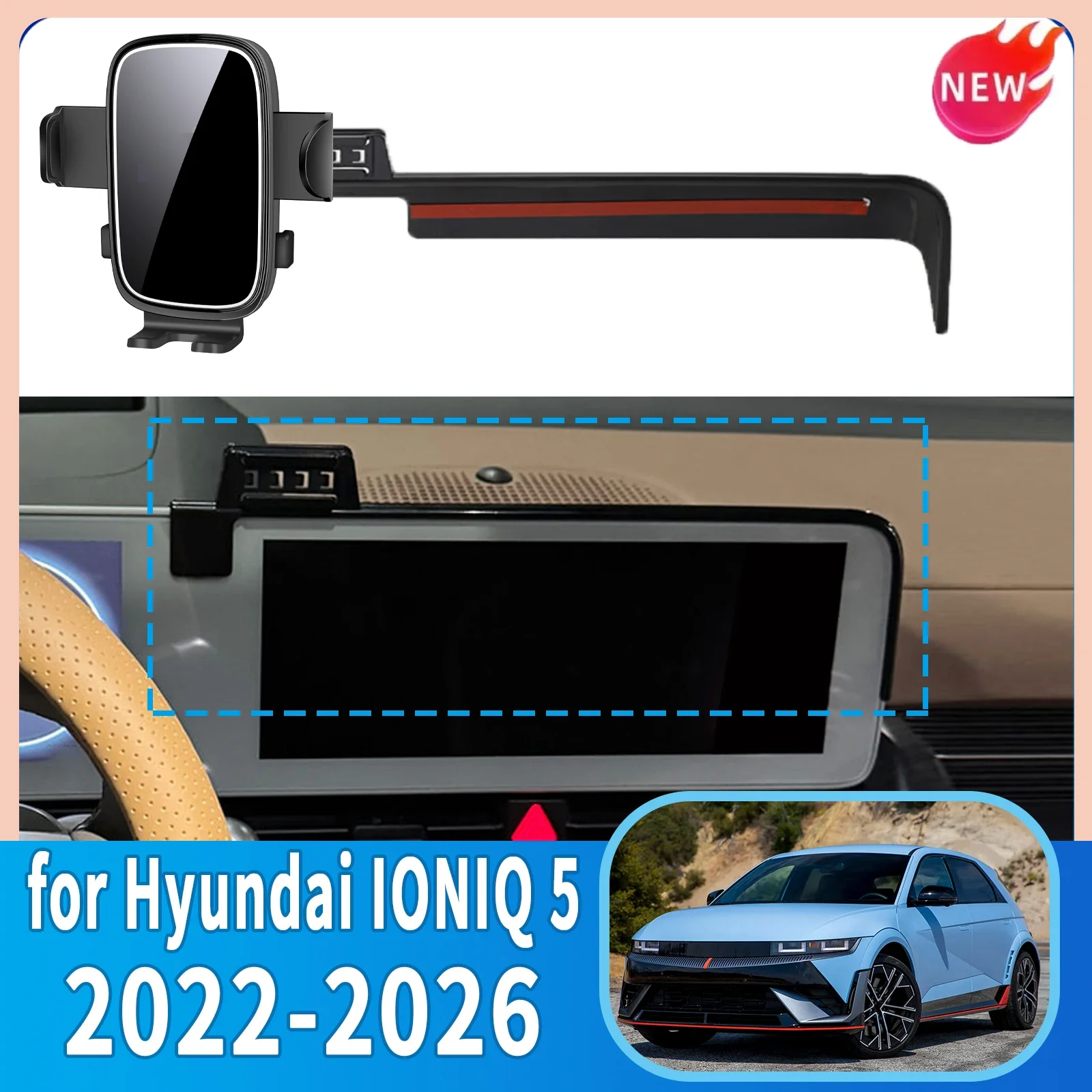 Soporte de GPS con Base Fija para Pantalla, Cargador Inalámbrico para Teléfono Móvil, para Hyundai IONIQ 5 2022 2023-2026 N-line