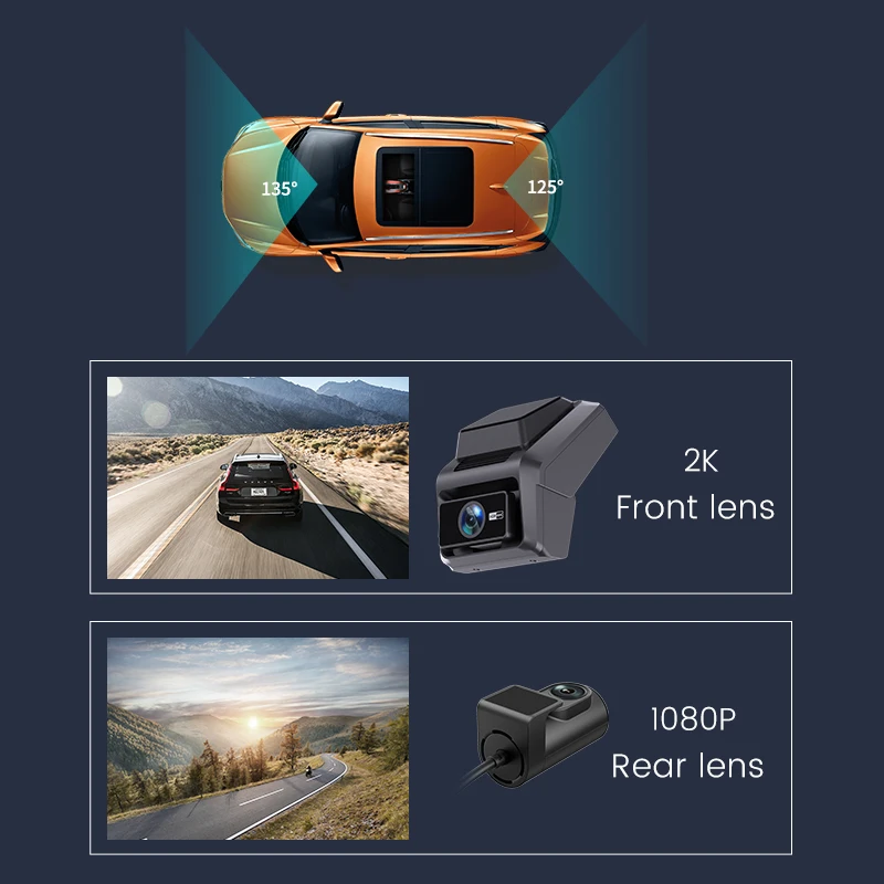 2K 4G 3Inch dashcam with dual lens record wifi gps tracking fit remote live video check on phone 12-24v power supply  car camera