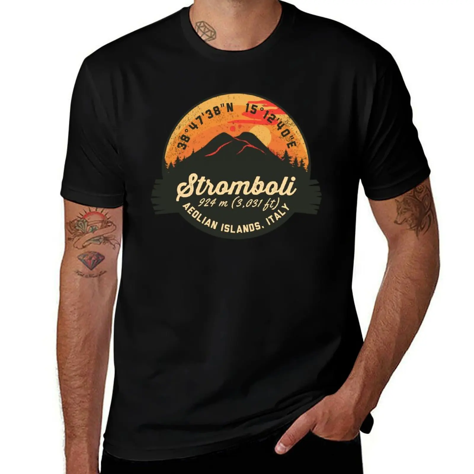 Stromboli Italy Volcano Souvenirs Badge T-Shirt Basic Tee Shirt for Everyday Outfit