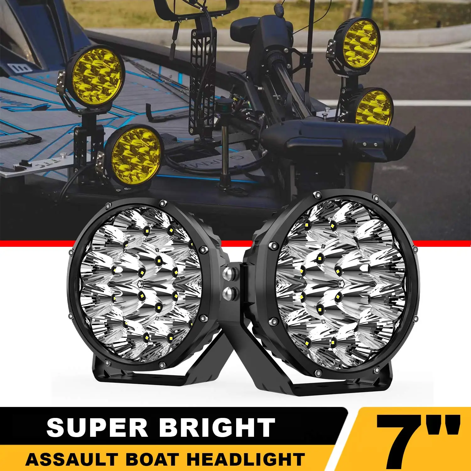 7inch LED Round spotlights Light Flood Beam Off Road Pods work Light Bar Fog Work Headlights Waterproof for Truck Offroad Pickup