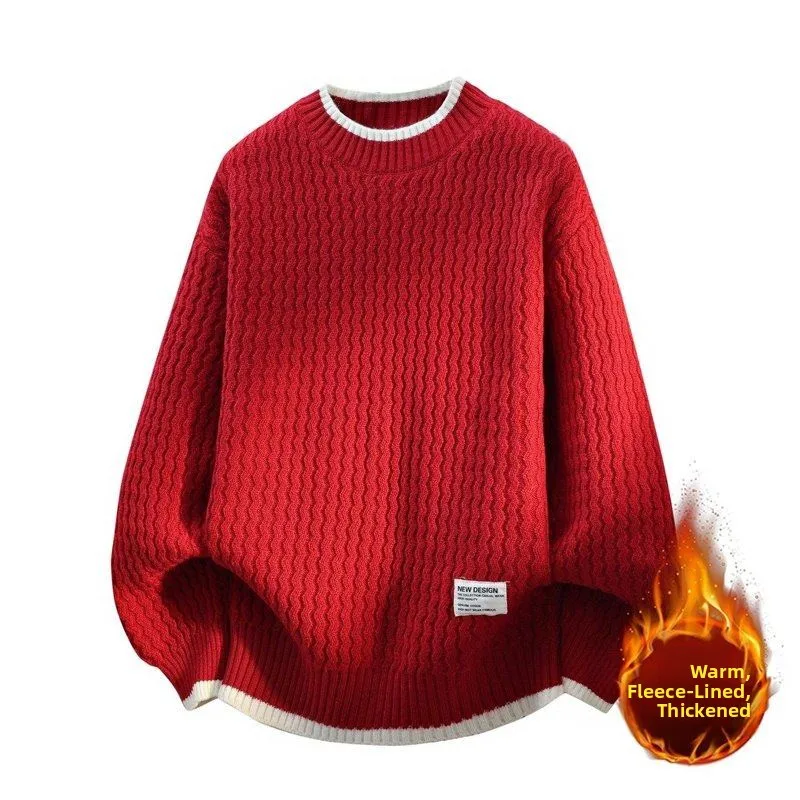 

Men's Knitted Sweater round Ne Thiened Fce Warm Winter Faion Casual Versatile Polyester Fiber Long Sve Youth M