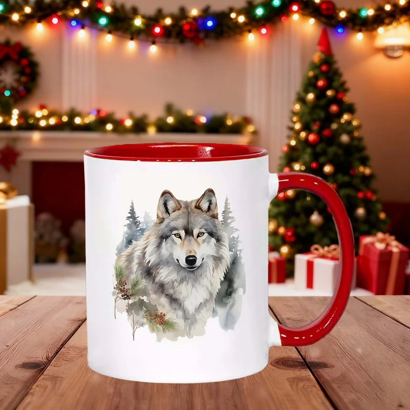 Watercolor Wolf Ceramic Coffee Cup - A richly colored printed mug, an ideal gift for coffee lovers