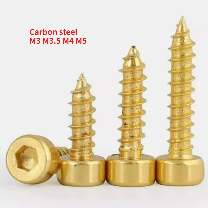 20-60pc M3 M3.5 M4 M5 Golden Plated Cylindrical Inner Hexagon Self-tapping Screw Speaker Speaker Screw Cup Head Wood Tooth Screw