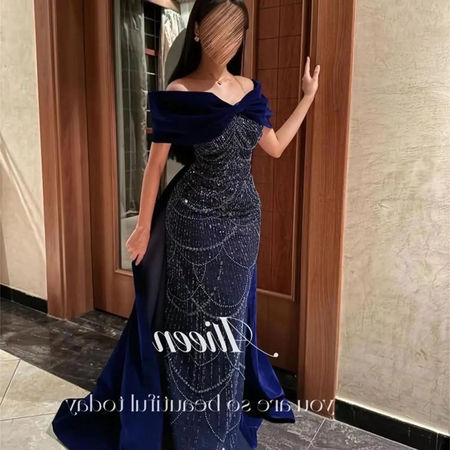 

Aileen Vestidos De Festa Новые платья для особых случаев Роскошные вечерние платья 2025 Женские темно-синие бусины по индивидуальному заказу