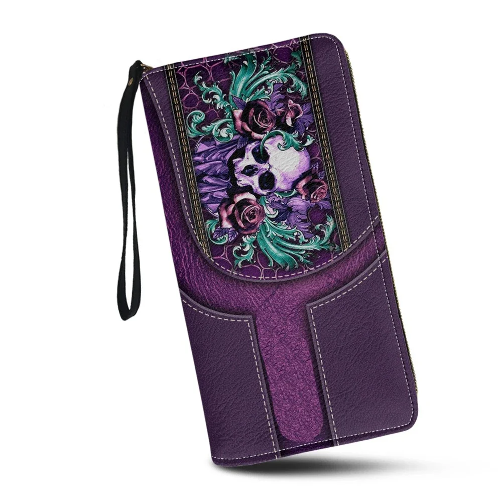 Gothic Skull Pattern Purses for Women Custom Name Pu Leather Card Holder Long Custom Coin Money Wallets Female Clutch Money Bags