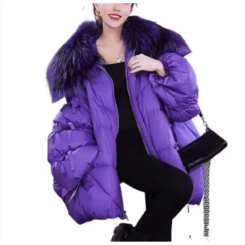 

Winter New Explosive High-grade Purple Warm Cotton-padded Jacket Unique Super Good-looking Thick Cotton-padded Jacket Women