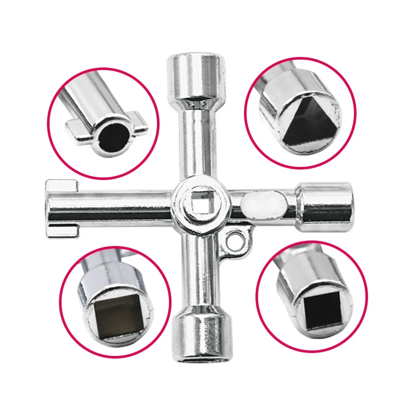 4 Way Universal Cross Triangle Wrench KEY for Train Electrical Elevator Cabinet Valve loy Triangle