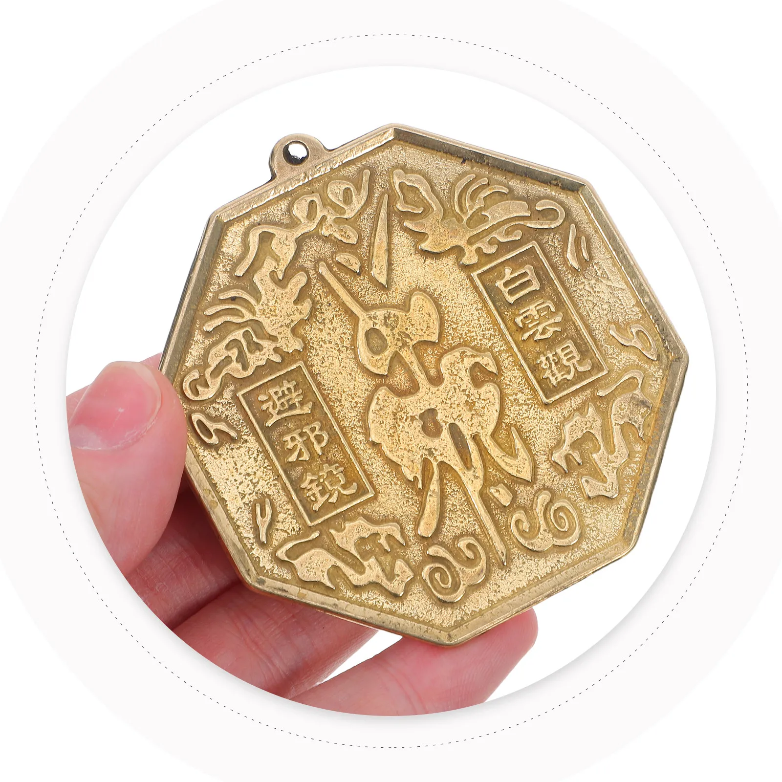 Traditional Chinese Brass Convex Bagua Mirror Feng Shui Hanging Decor Hand Carved Totem for Living Room Office Study