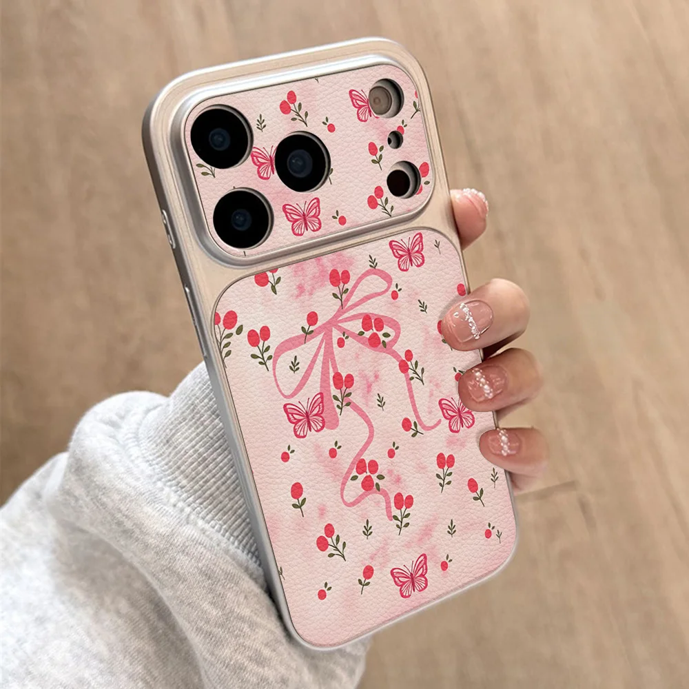 Pink Bow Phone Case For Samsung A57 5G A56 5G A17 A07 A36 A27 A15 AA37 A32 4G A06 Lambskin For Samsung A54 A35 A26 Cover Funda