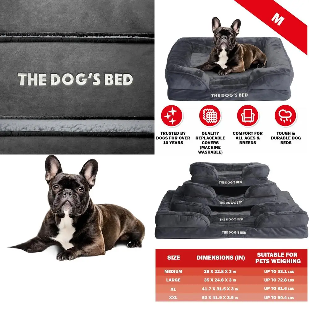 

Ортопедическая средне-серая плюшевая кровать для собаки с водонепроницаемыми, съемными чехлами и стандартной опорой