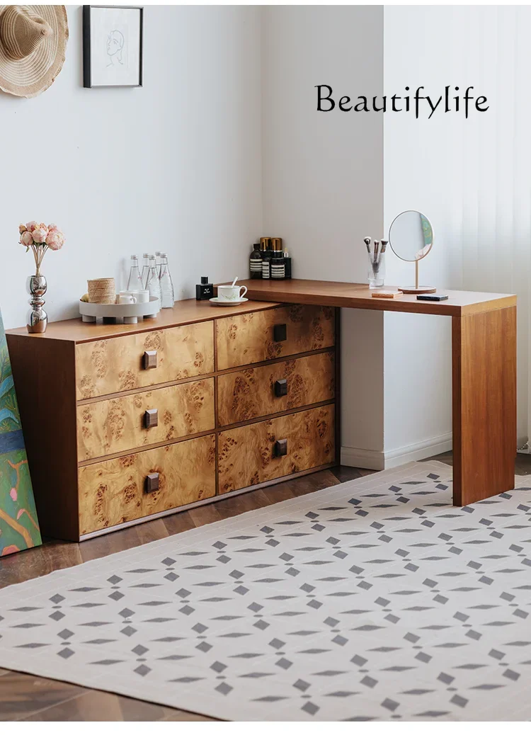 

Tt Medieval Style Tree Tumor Pattern Dresser Six-chest Cabinet Teak Veneer Movable Desktop Bedroom Small Apartment Bedside Cabin