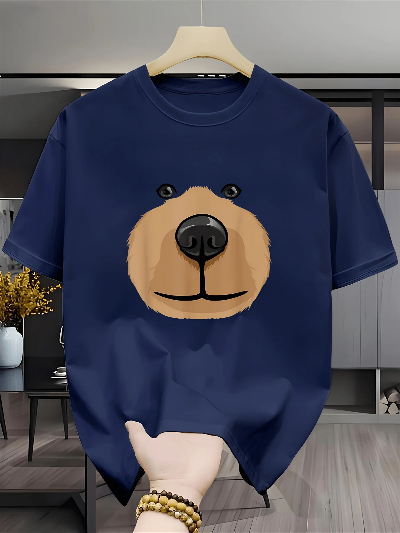 Cute Bear Face Graphic Tee T Shirt Men Women Simple Cartoon Animal Print Short Sleeve Soft Cotton Daily Casual Tops
