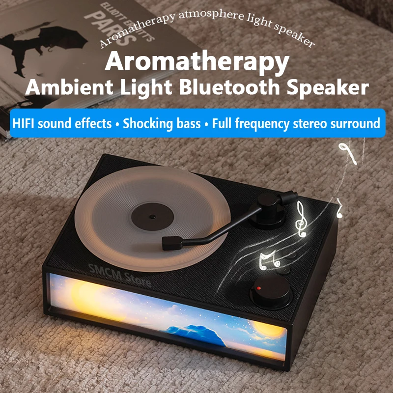 

Vintage Vinyl Record Player Portable Retro Bluetooth Speaker Aromatherapy Atmosphere Lamp Sound Box Bluetooth 5.3 Music Center