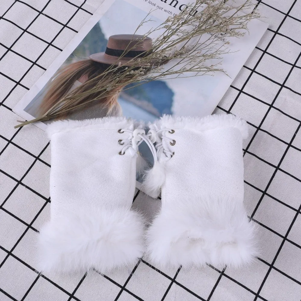 Faux Rabbit Hair Suede Leopard Print Gloves Thicken Soft Stretch Warm Fingerless Mittens Windproof Plush Wrist Warmers Women