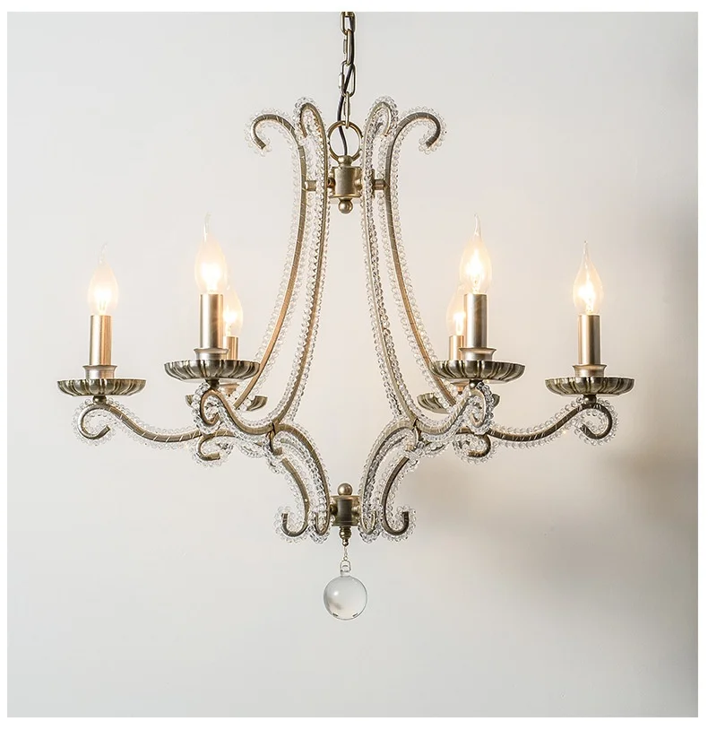 French Living Room Brushed Silver LED Chandelier American