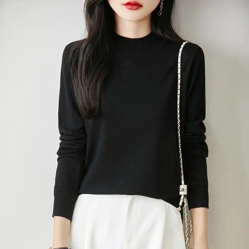 

Теплый, мягкий, тонкий, шерстяной, с длинными рукавами, простой базовый слой, вязаный пуловер с воротником, осень-зима 2022, женский свитер, женский однотонный топ