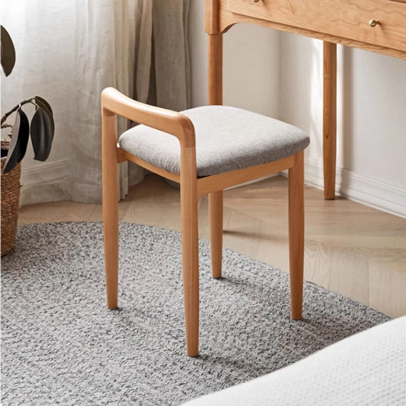 Oak Minimalist Vanity Stool  Fully Washable Makeup Chair Non-Collapsing   Soft Cushion Stool Portable Small Backrest Stool