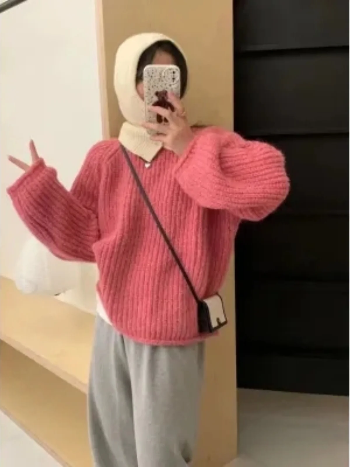 

Korean Lazy Sle Women's Sweater Spring Autumn New round Ne Cuffed Soft Knitted Loose ort Inner Wear Top Sweet Sle