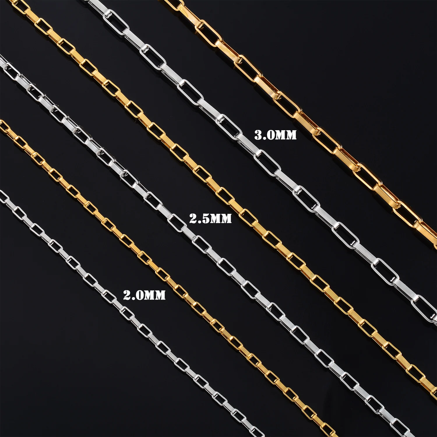 Modische Titan-Halsketten, kein Verblassen, Edelstahl, lange Kastenkette 2/2,5/3mm, massiver Metallschmuck, Geschenk – Detail 4