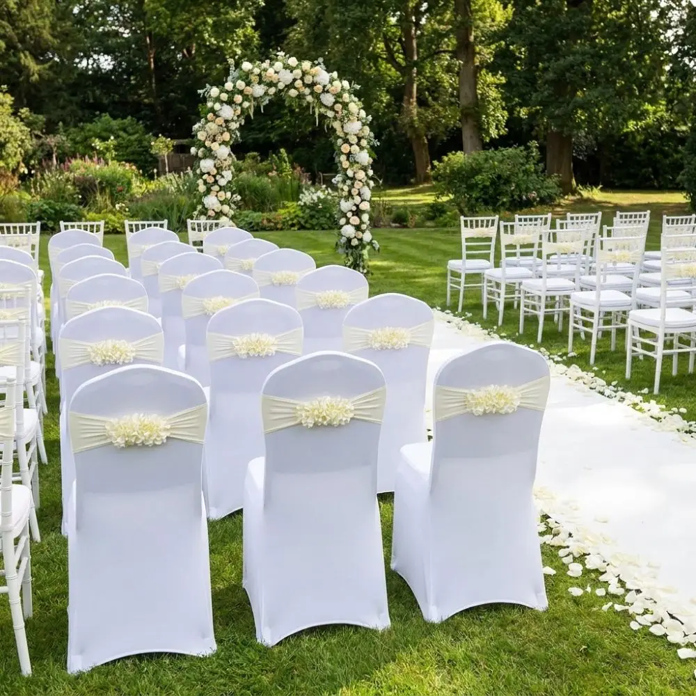 Gauze Flower Knot Wedding Chair Covers Slipcover Design Back Elastic Sash Universal Chair Cover Party Event Decor