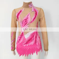 LIUHUO Rhythmic Gymnastics Leotard Aerobics Adult Women Girl Costume Performance Competition Dance Dress Latin Modern Pink Kids