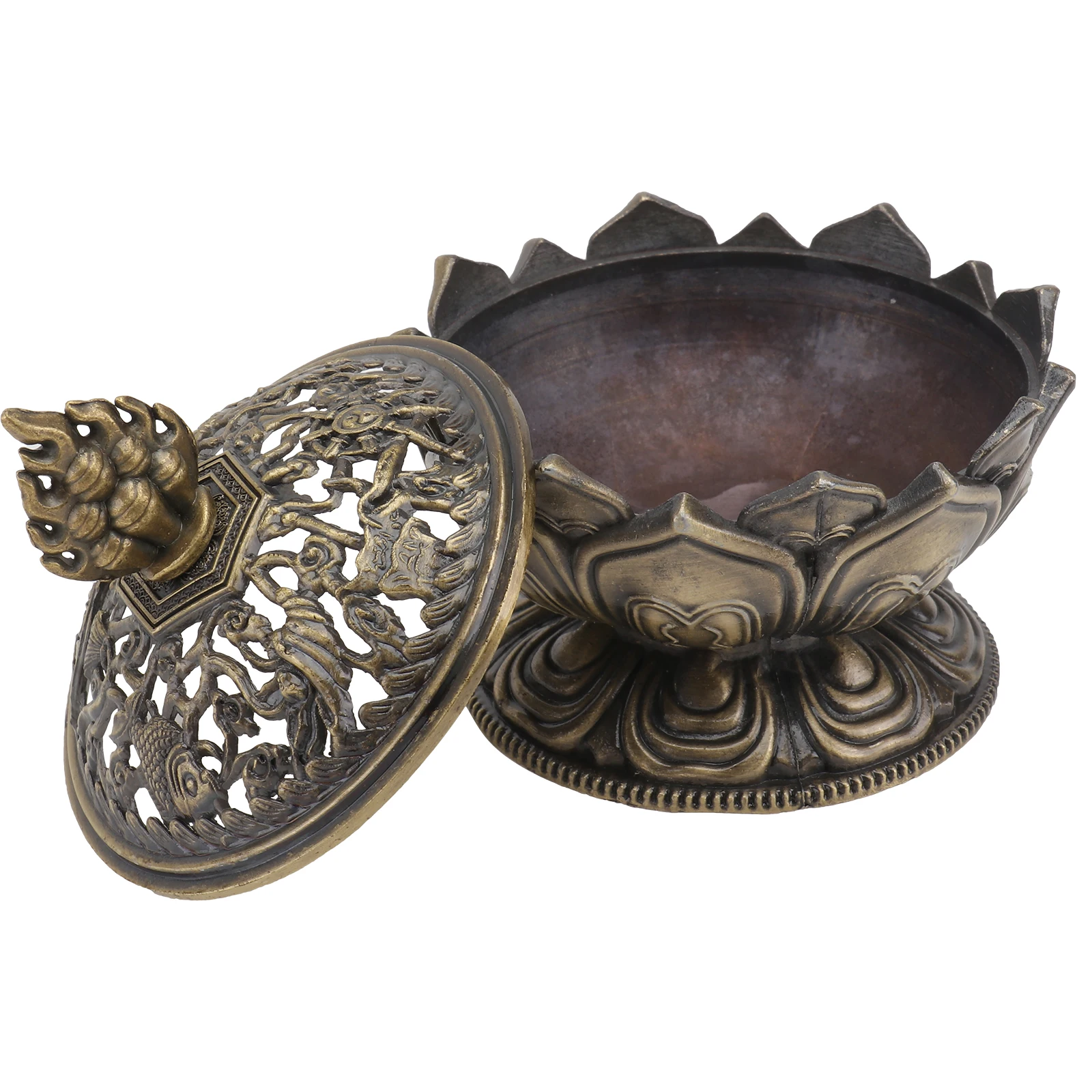 

Lotus Incense Burner Metal Retro Censer Home Decor Air Purification Ornament Smooth Lines Household Incense Burner For