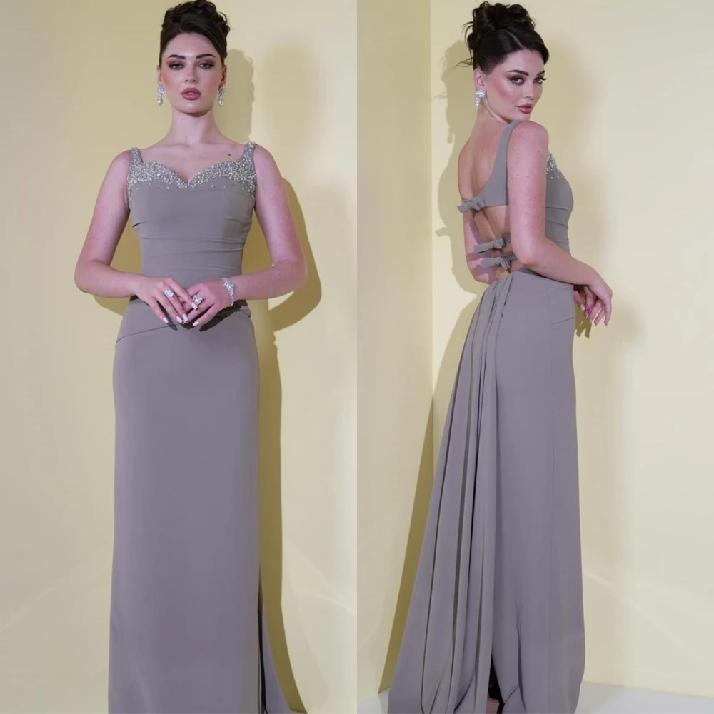 

Customized Fashion V-Neck Evening Dress High Quality Jersey Prom Dresses Temperament Spaghetti Straps Special Occasion Gowns