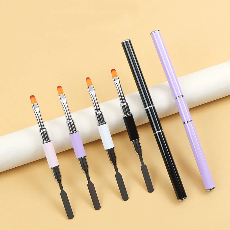 4 Color Metal Double Side Nail Art Brushes For Manicure Nail Gel Tip Extension Builder Accessory Polygel Spatula Pen Nail Tools