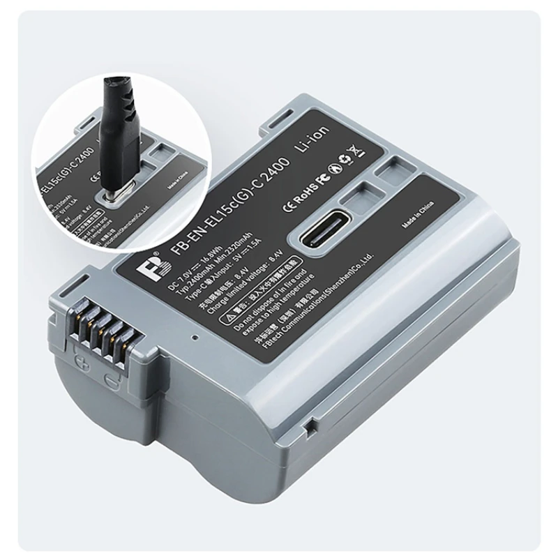 EN-EL15C camera battery type-c port direct charging 2400mAh is suitable for Nikon micro single Z7II Z6II Z5 SLR