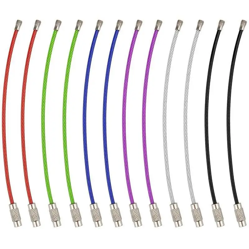 1-2mm 100/150mm Stainless Steel Keychain Tag Rope Wire Cable Loop Screw Lock Gadget Rings Key Keyring Circle Camp Rope Fittings