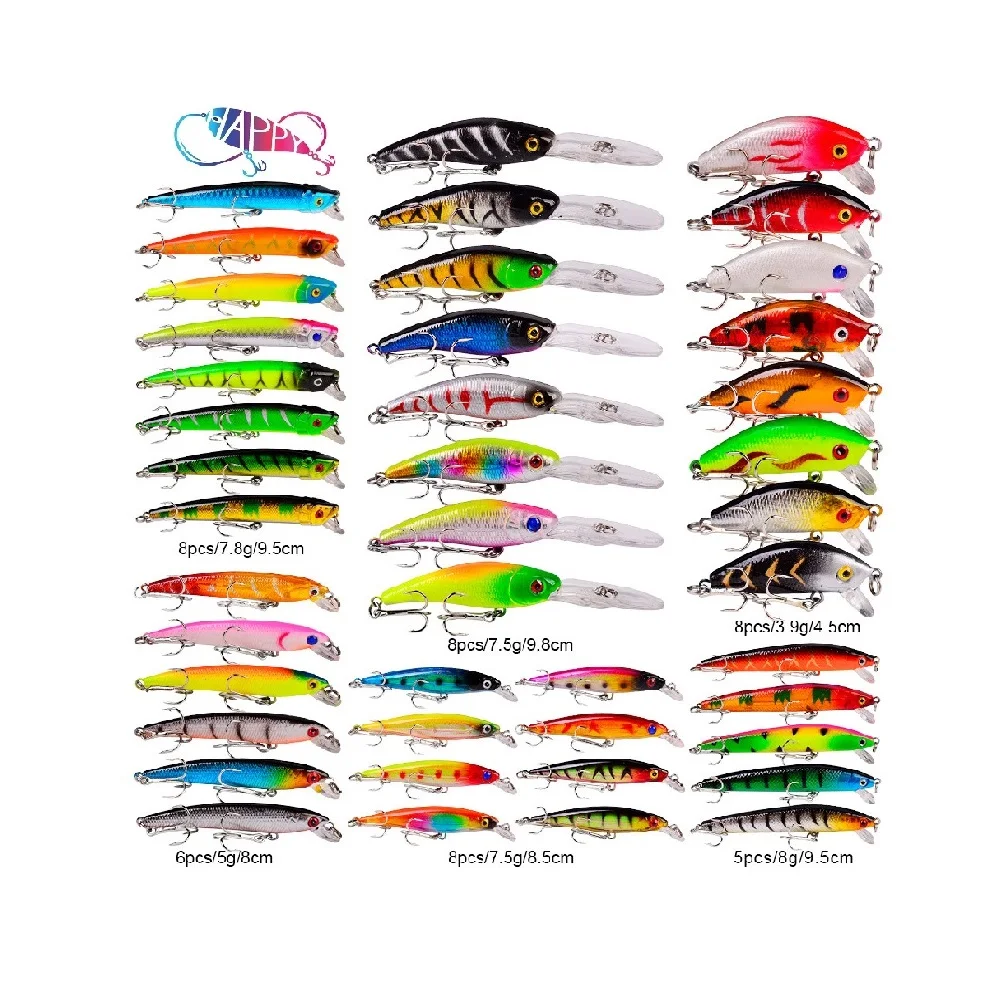 

Mixed 43pcs Fish Bait Kit High Quality Direct Long Cast Minnow Crankbait Hard Bait Wobblers With Hook Fishing Lure Set Sinking