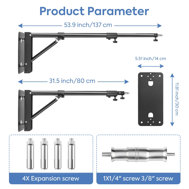 Photography Wall Mount Boom Arm for Ring Light Triangle Stand Flexible Wall Mounted Tripod of Softbox Umbrella,137/175cm