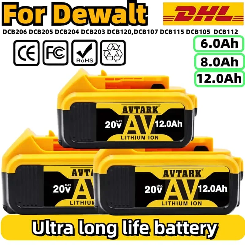 

New Original for Dewalt 12000mAh 20V impact driver Power Tool Battery DCB206 20V 8Ah DCB206 Battery DCB205 DCB200 impact driver