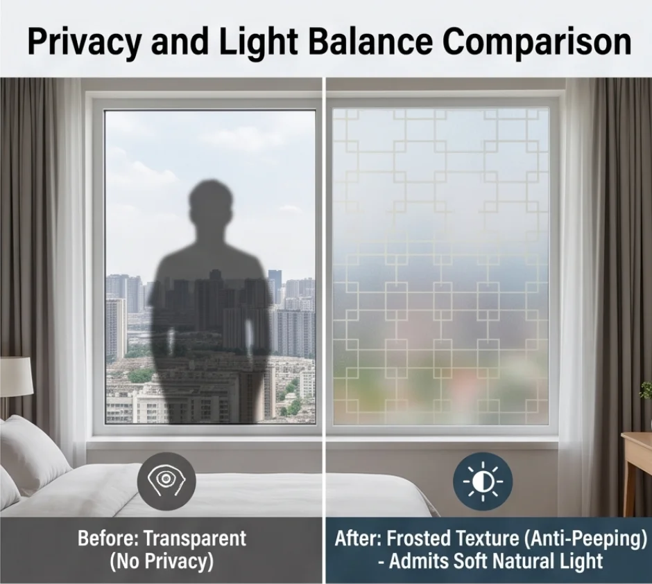 Self‑Adhesive Frosted Window Film Geometric Square Lattice Pattern Privacy Decor Glass Sticker for Home Decoration