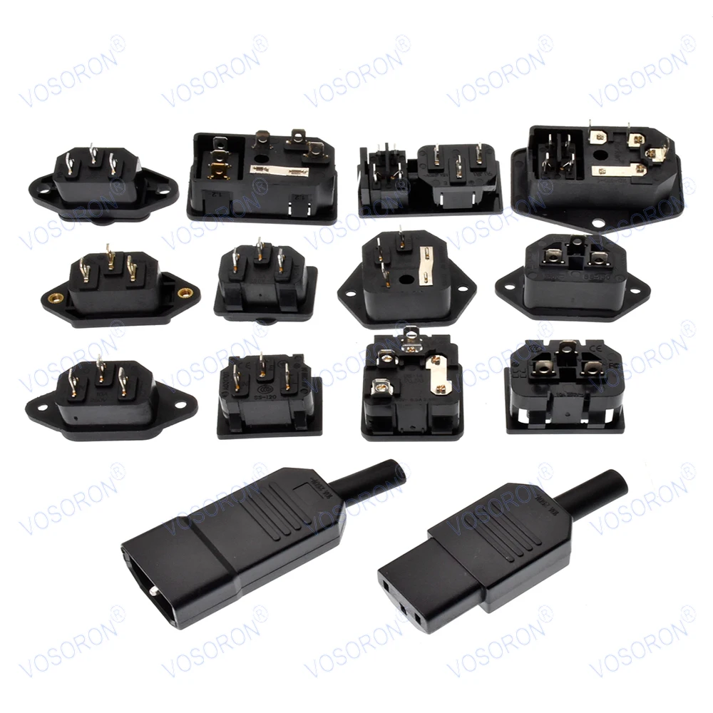 IEC320 C13 C14 AC Power Plug 3Pin Male Female Socket 250V 10A Fuse Red LED Rocker Switch Rewirable Connector