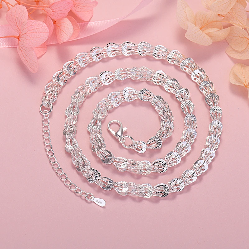 

925 Sterling Silver Beautiful Lathe Engraved Pattern Chain Necklace For Women Fashion Party Wedding Lady Jewelry Gifts