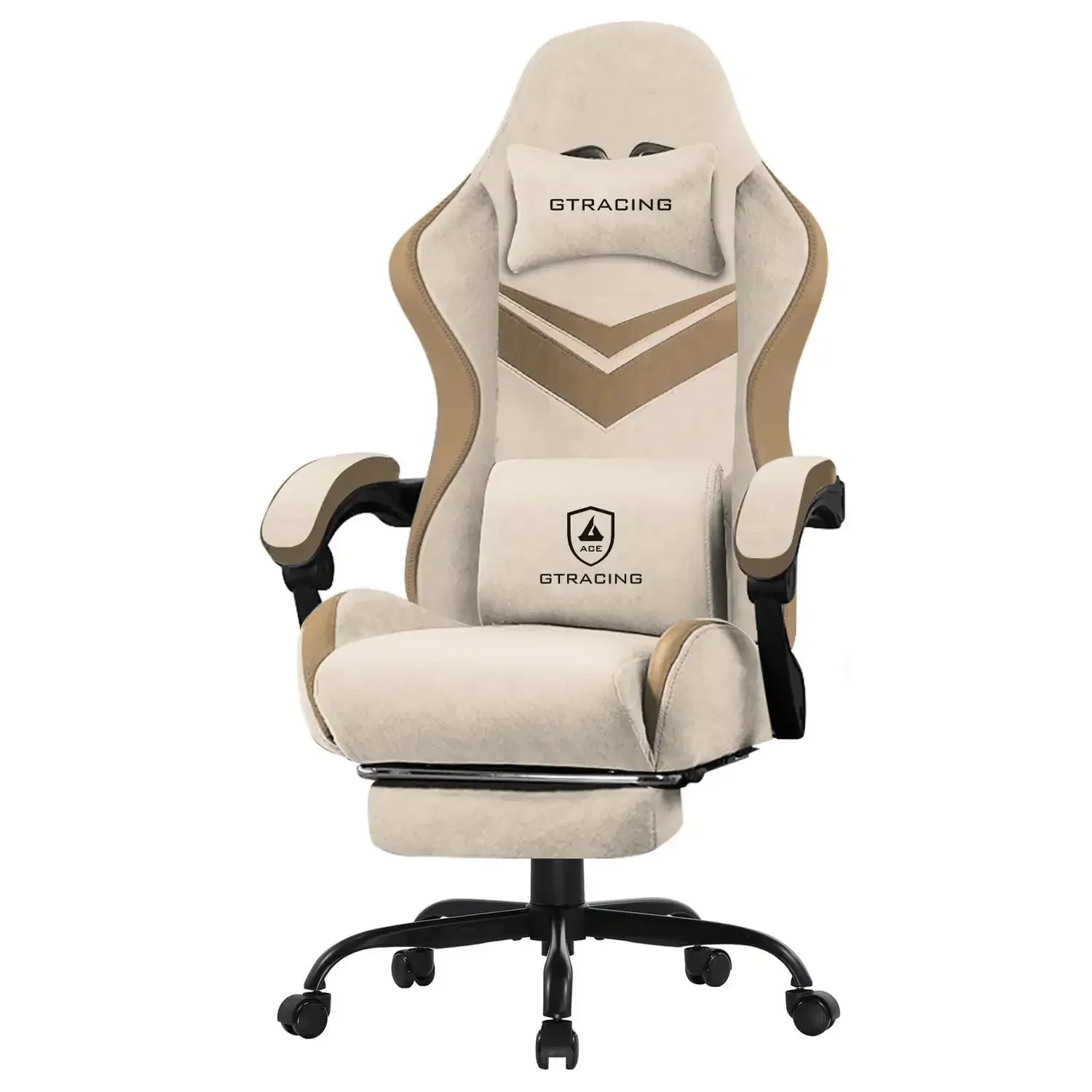 Ergonimic Fabric Reclining Gaming Chair with Footrest and Linkage Armrests, Cream Home Office Chair Ergonomic Desk Chai