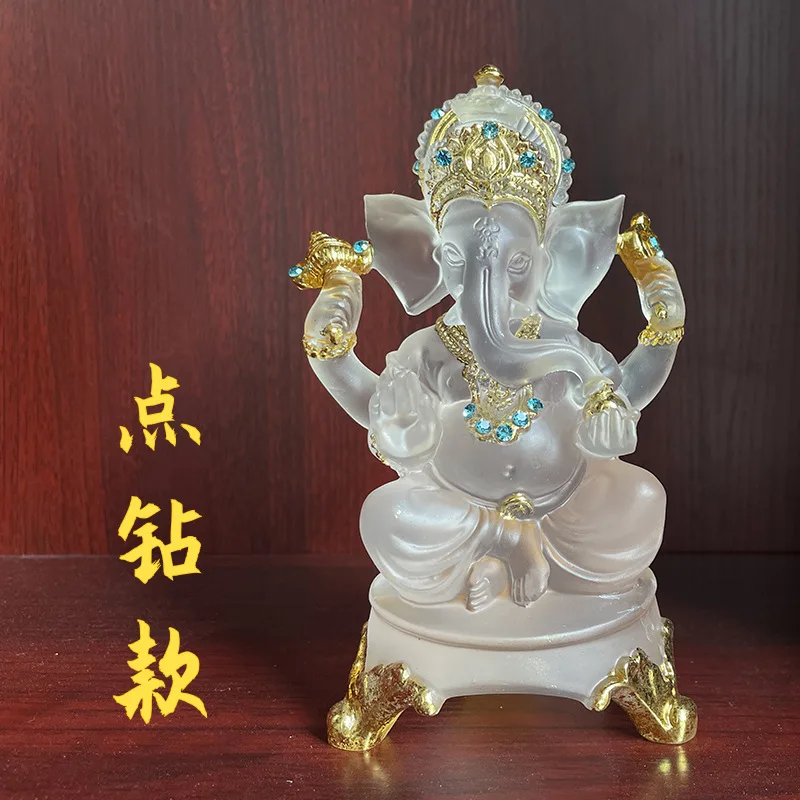 Transparent Elephant-trunk God of Wealth Indian Buddha-Thai Resin Craft Home Furnishing Elephant Statue on behalf of hair.