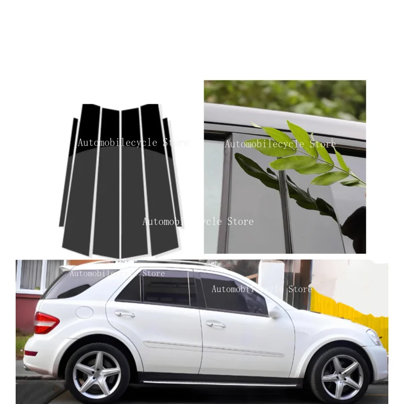 6PCS Glossy Black Pillar Posts Fit For Mercedes ML-Class W164 2006 2007 2008 2009 2010  Window Moulding B C Center Sticker Cover