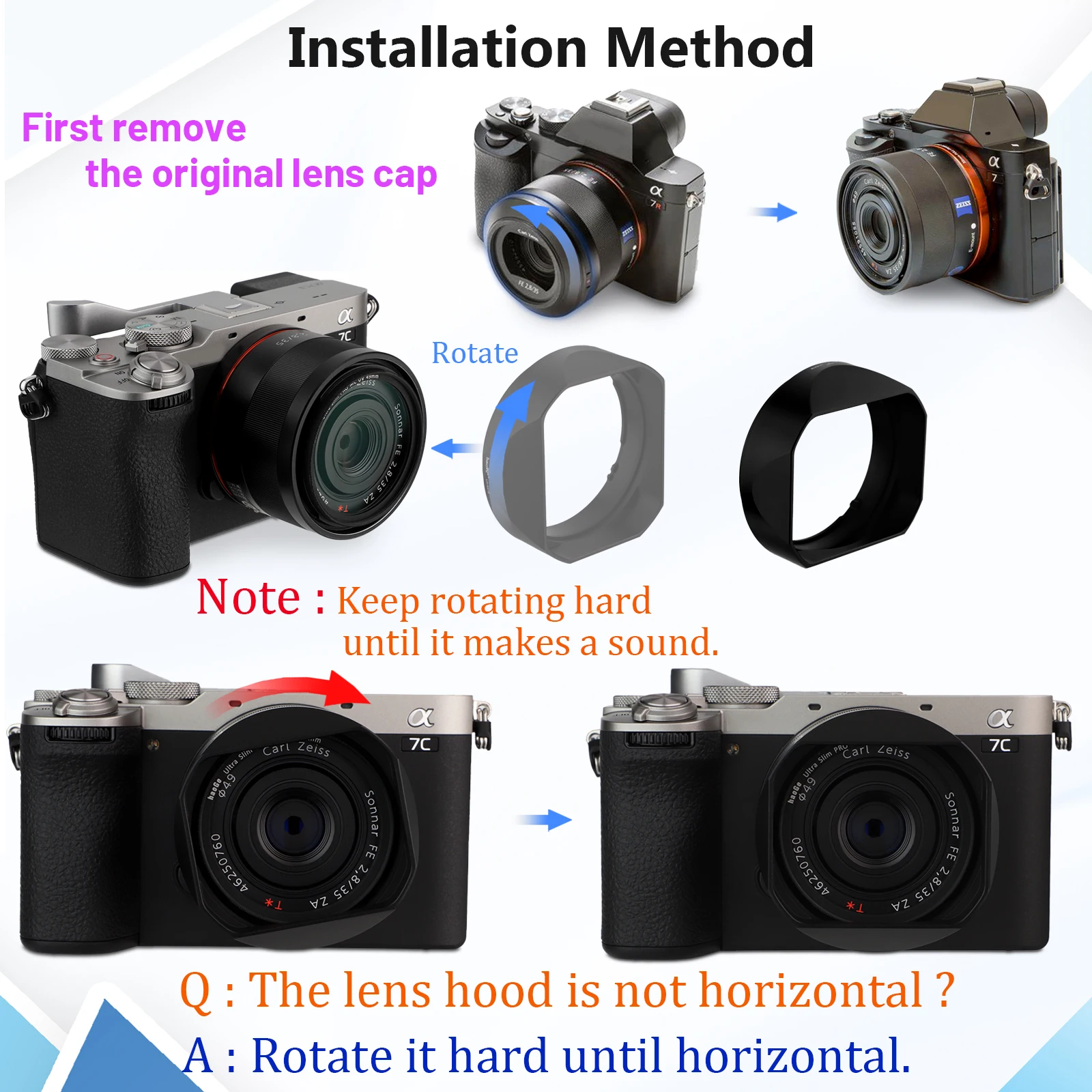 Haoge – pare-soleil à baïonnette en métal carré LH-RX1B, pour objectif Sony cybershot DSC RX1 RX1R RX1RII et FE 35MM F2.8 55MM/F1.8