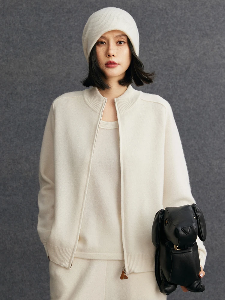 TLOML 신상 여성용 100% 캐시미어 스웨터 더블 지퍼 가디건 목폴라 스웨터 코트 가을 겨울 두꺼운 캐시미어 니트웨어 탑