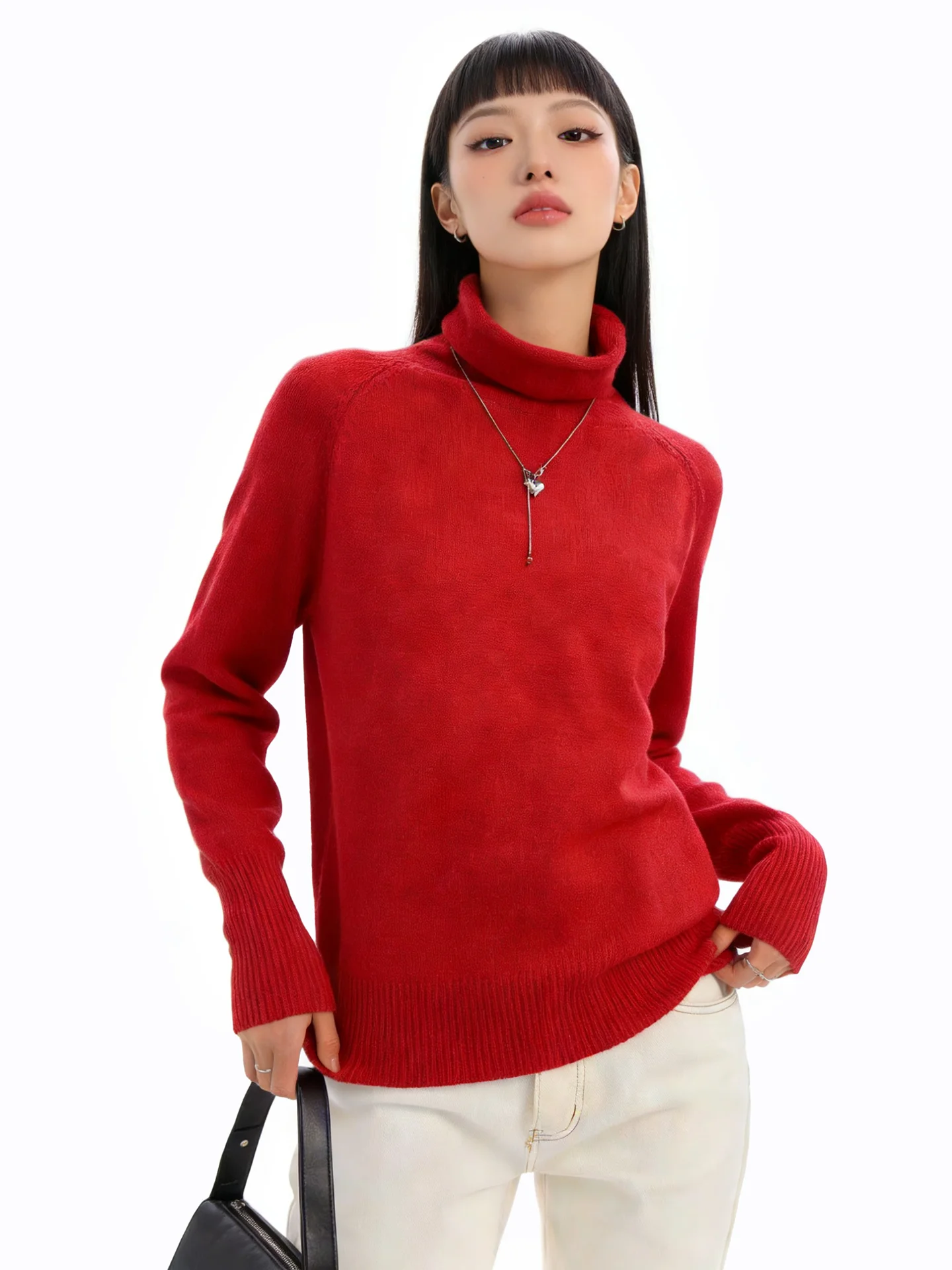 

JYOOK Autumn Winter New Color Blo Camere Knitwear Women's Red Sweater Inner Wear Long Sve High Collar Casual Loose Fit