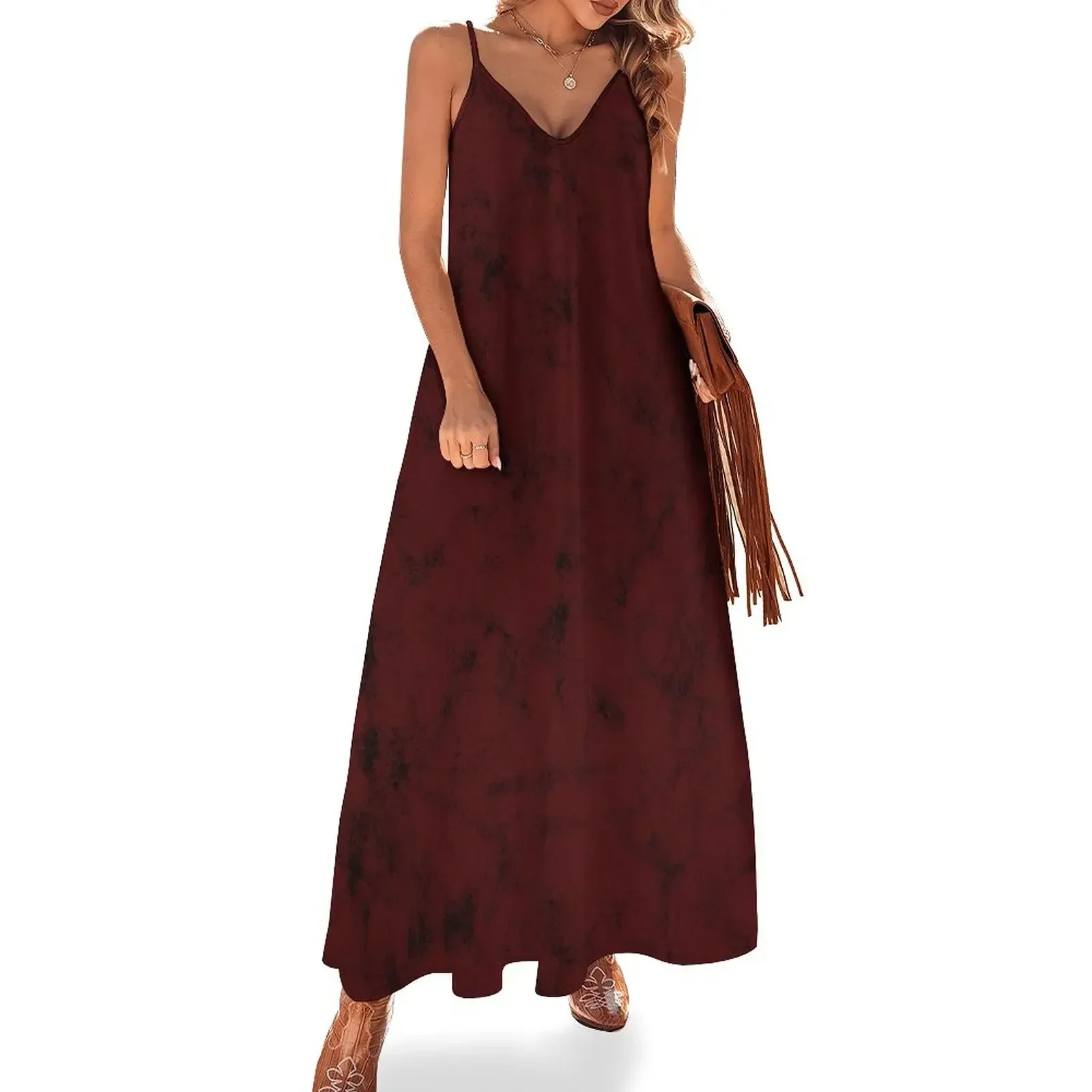 

Burgundy and Black Distressed Sleeveless Dress long sleeve dress summer dresses birthday dress women's summer jumpsuit