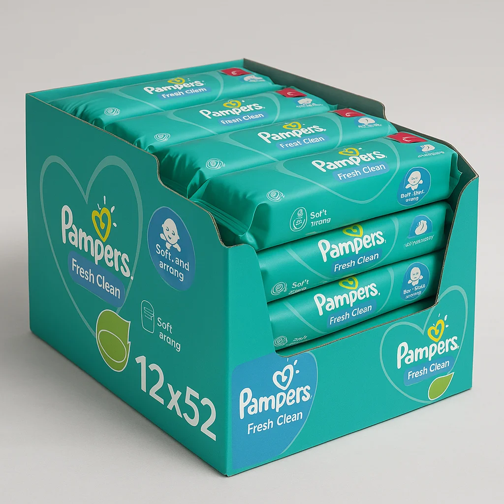 Les lingettes fraîches et propres Pampers hydratent 12x52 pièces.
