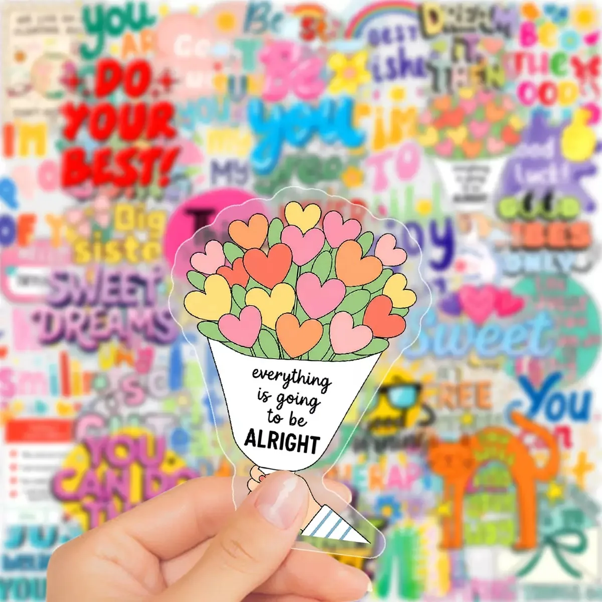 50Pcs Funny Colorful Transparent Motivational Words Text Stickers Ins Decals DIY Phone Cases Laptop Suitcases Gift Sticker